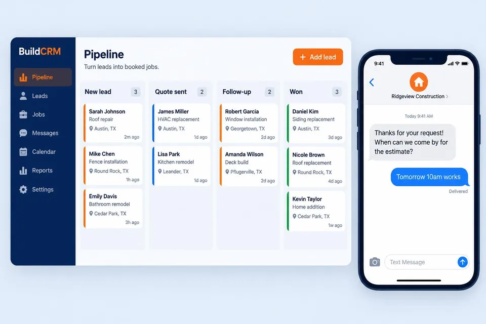 Mockup of a CRM sending an automatic text reply to a request
