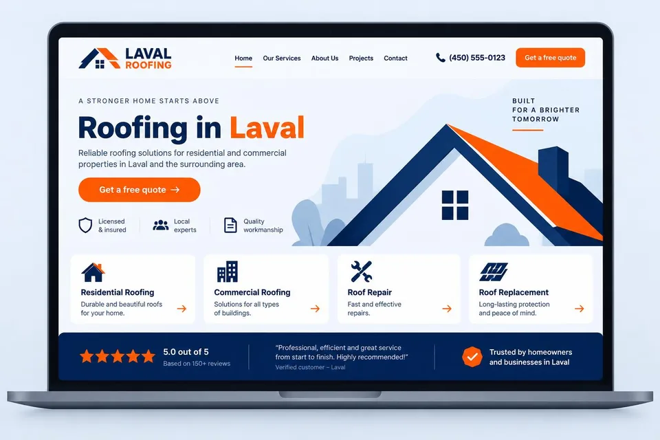 Mockup of a contractor website on a laptop